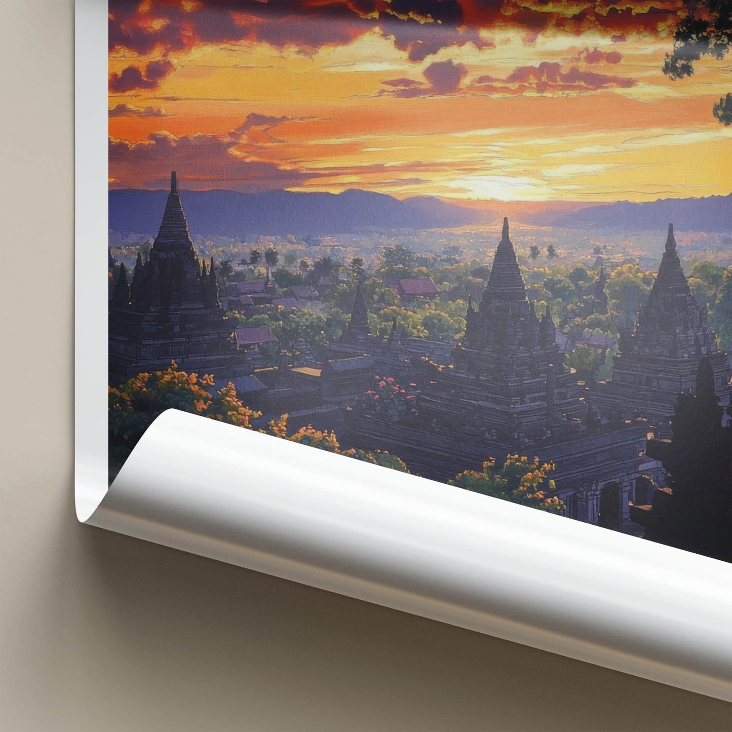 Yogyakarta Poster - Indonesia Travel Art - Ancient Temple Sunset Home Decor