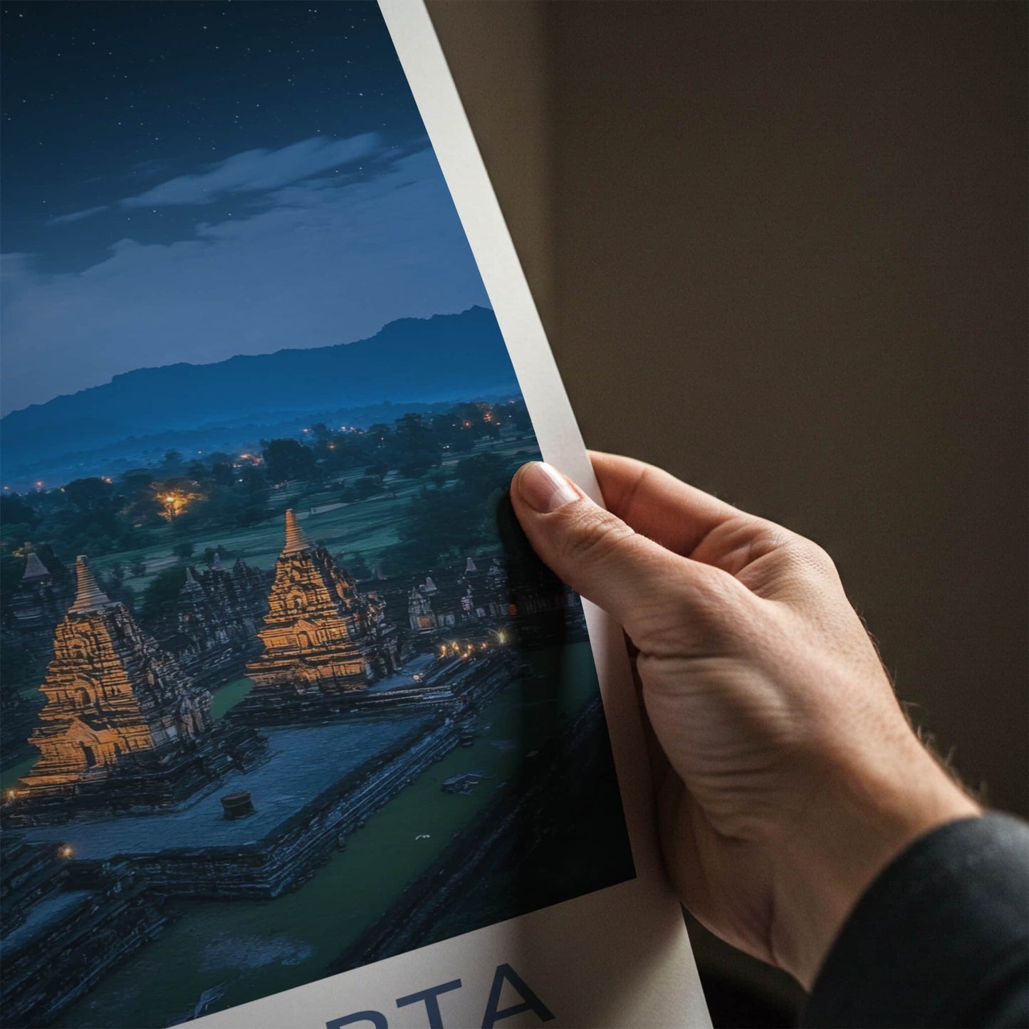 Yogyakarta Poster - Indonesia Travel Art - Moonlit Temple Complex Home Decor