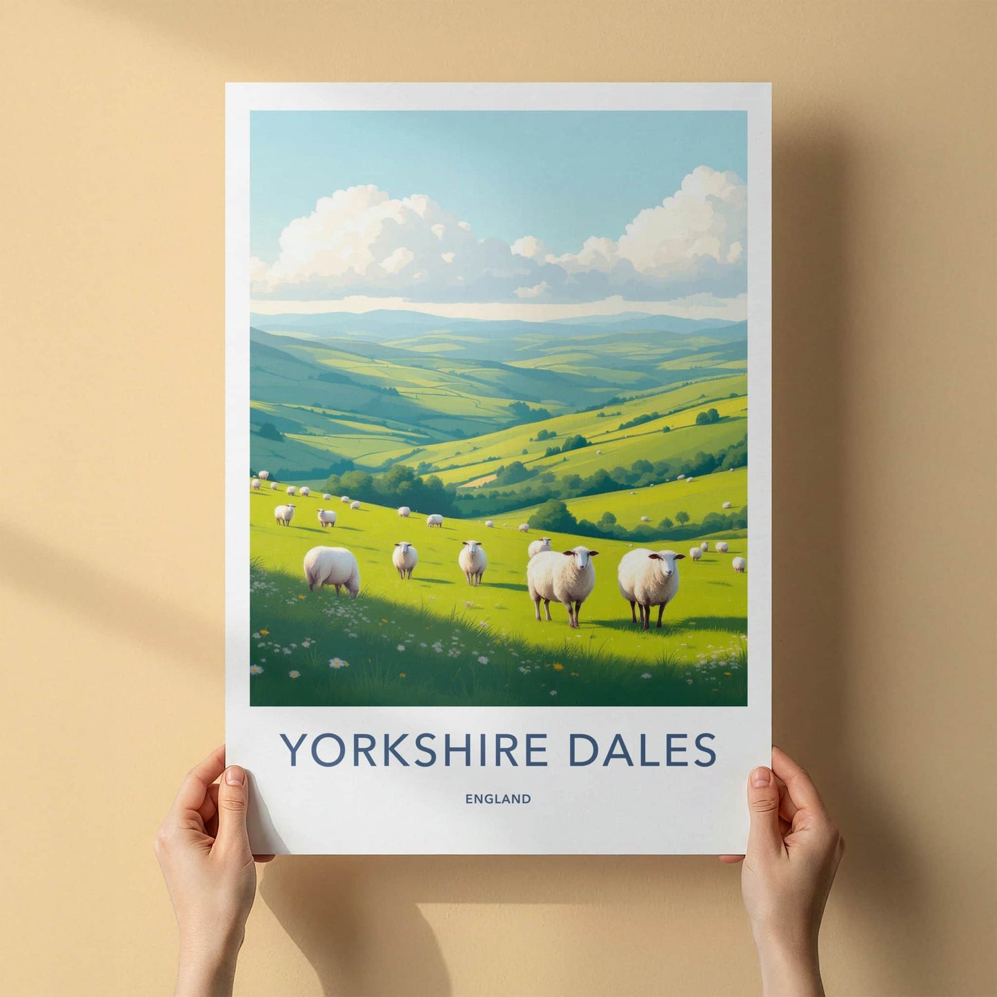 Yorkshire Dales Poster - England Travel Art - Sunny Meadow Sheep Home Decor