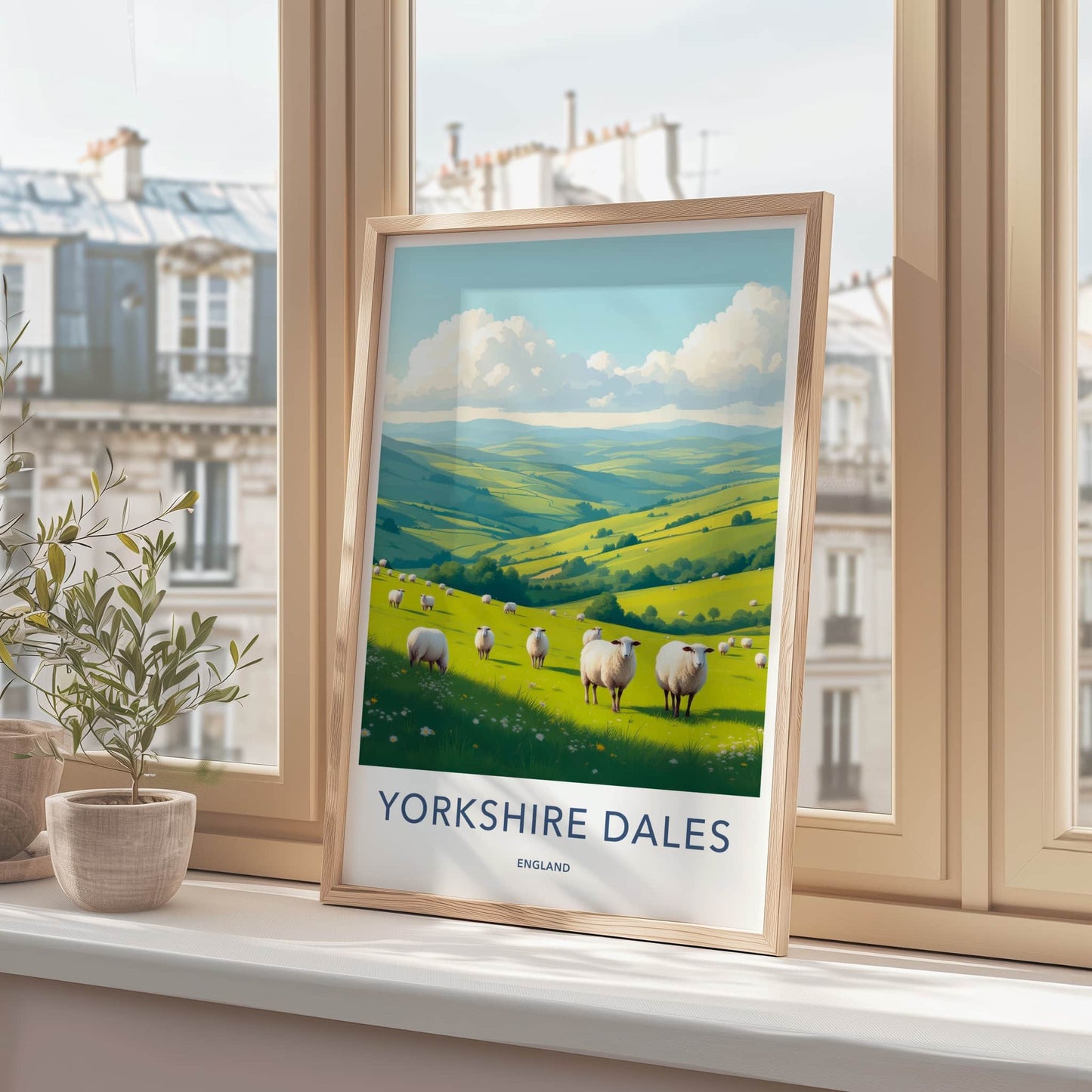 Yorkshire Dales Poster - England Travel Art - Sunny Meadow Sheep Home Decor