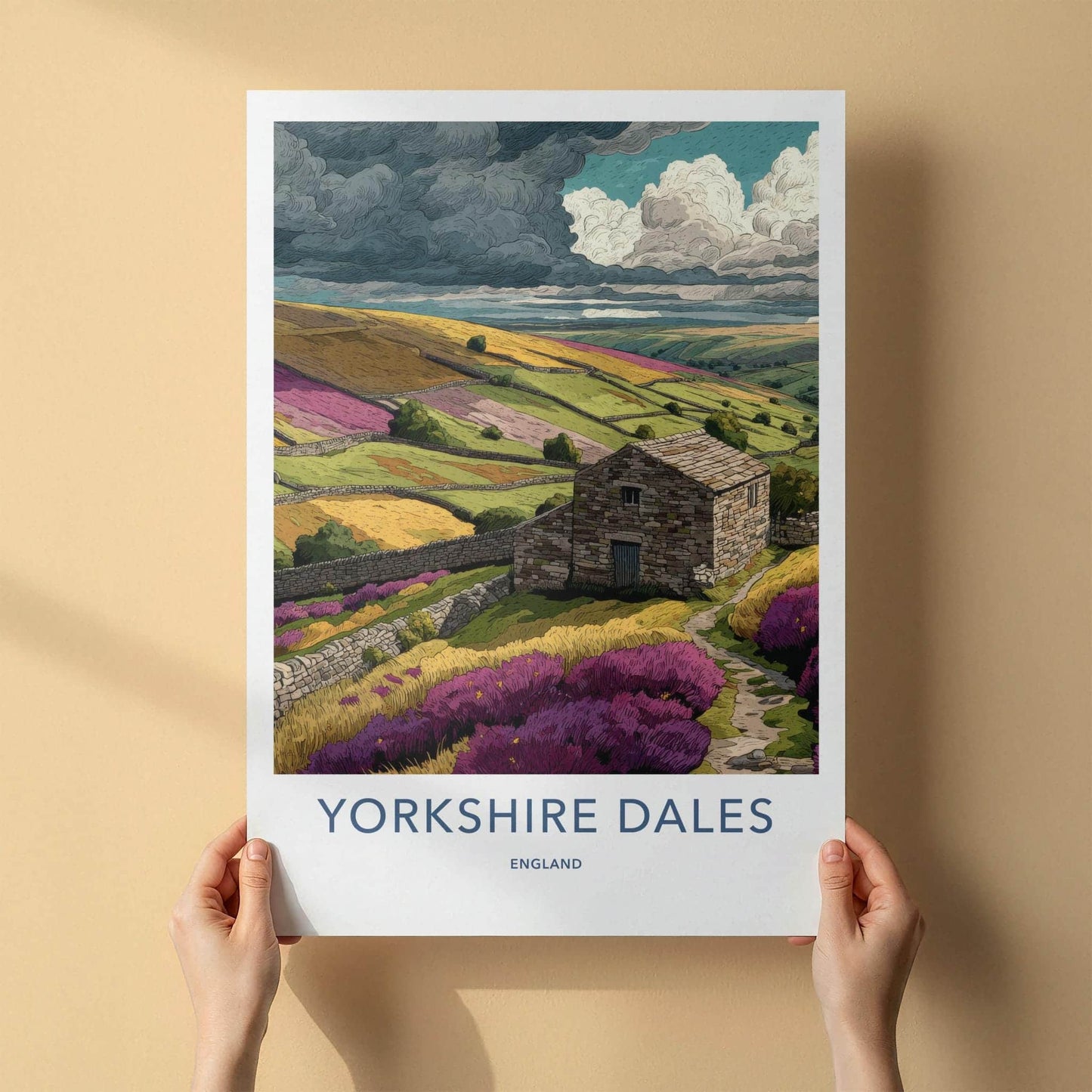 Yorkshire Dales Poster - England Wall Art - Stone Barn Fields Home Decor