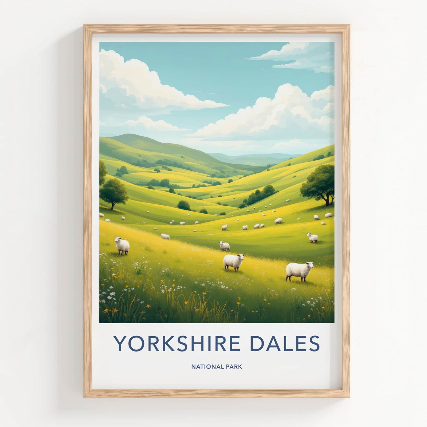 Yorkshire Dales Poster - United Kingdom Art Print - Rolling Hills Sheep Gift