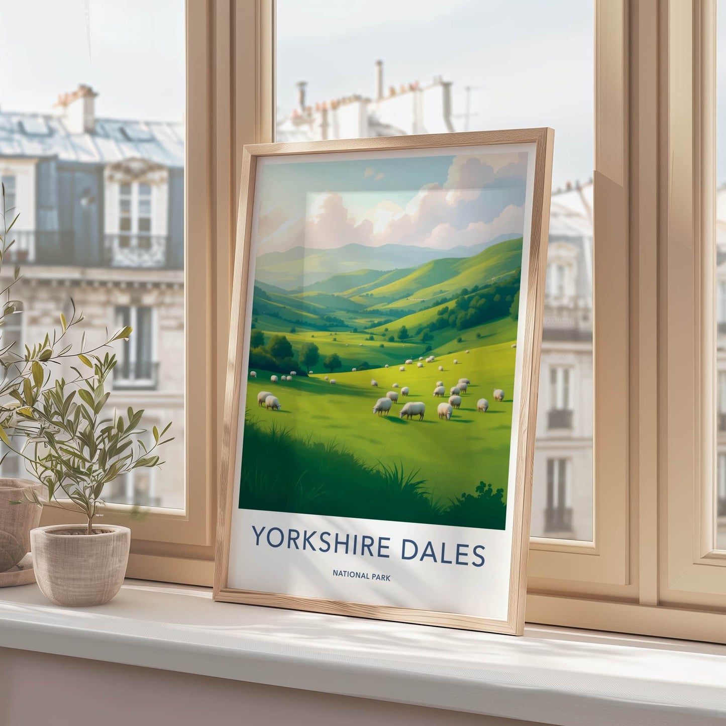 Yorkshire Dales Poster - United Kingdom Travel Art - Grazing Sheep Hills Home Decor