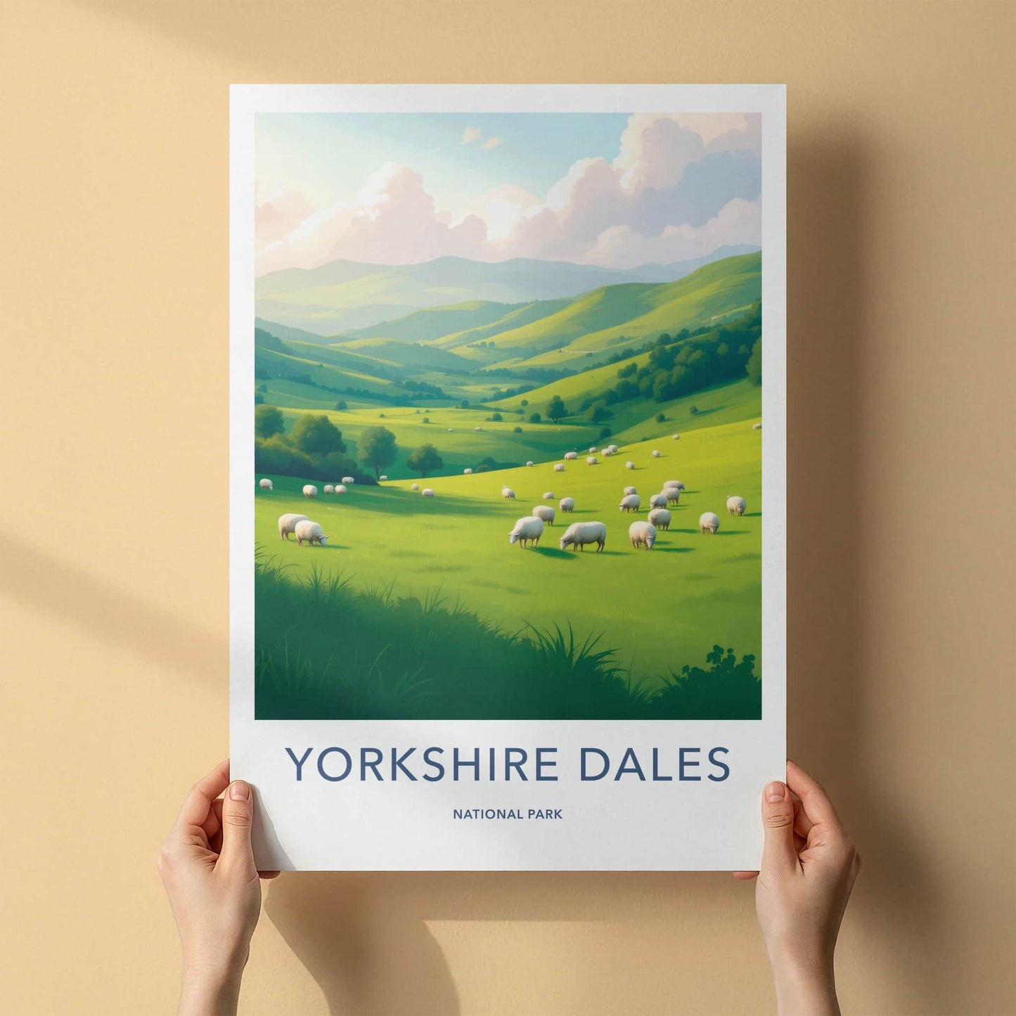 Yorkshire Dales Poster - United Kingdom Travel Art - Grazing Sheep Hills Home Decor