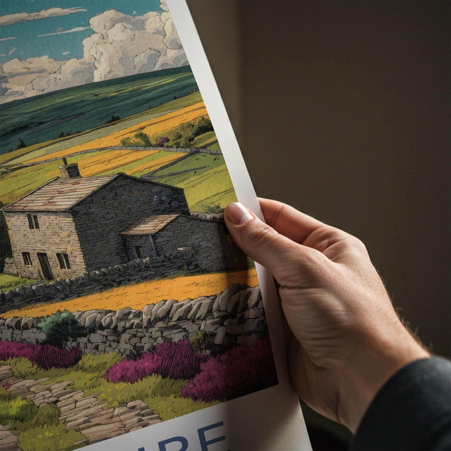 Yorkshire Poster - England Framed Art - Stone Cottage Vista Wall Decor