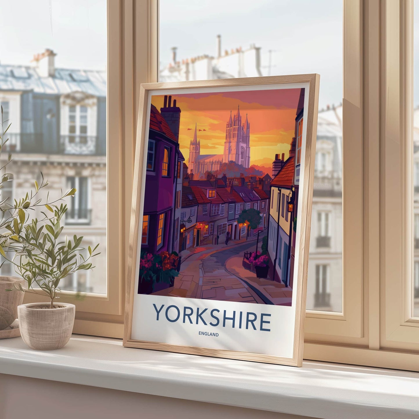 Yorkshire Poster - England Travel Art - Cobbled Street Cathedral Home Decor