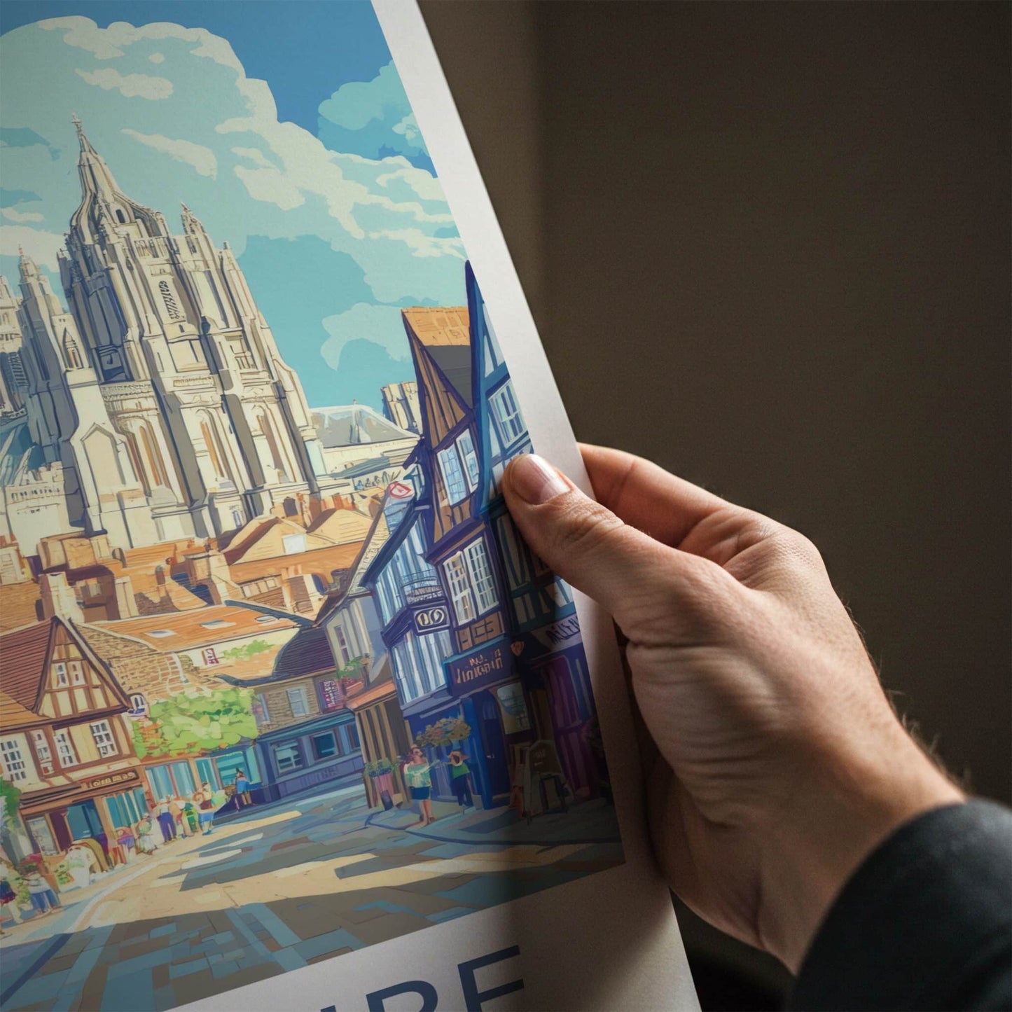 Yorkshire Poster - England Travel Art - Historic Street Cathedral Home Decor