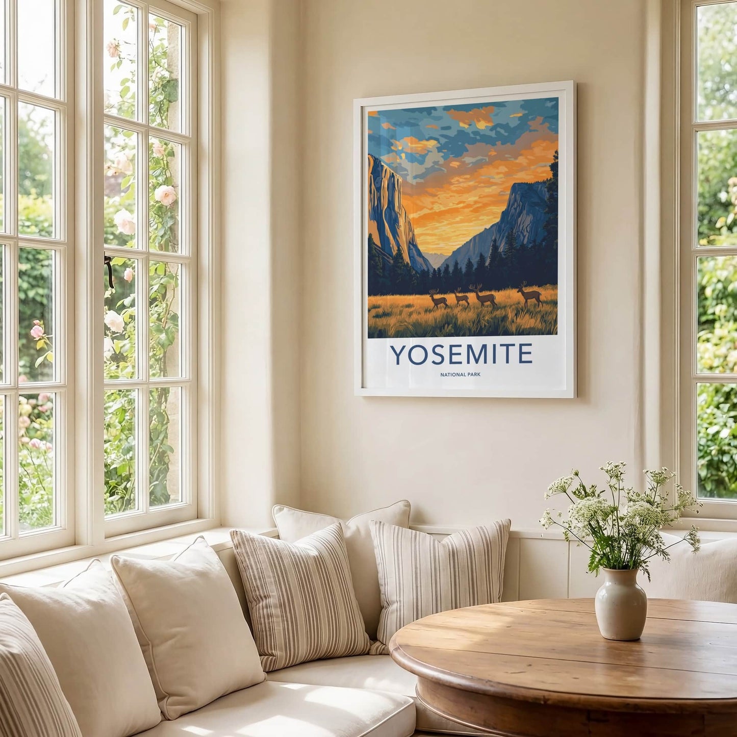 Yosemite National Park Poster - California Travel Art - Grazing Deer Valley Home Decor