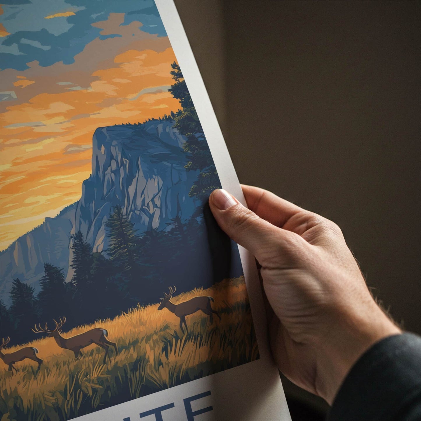 Yosemite National Park Poster - California Travel Art - Grazing Deer Valley Home Decor