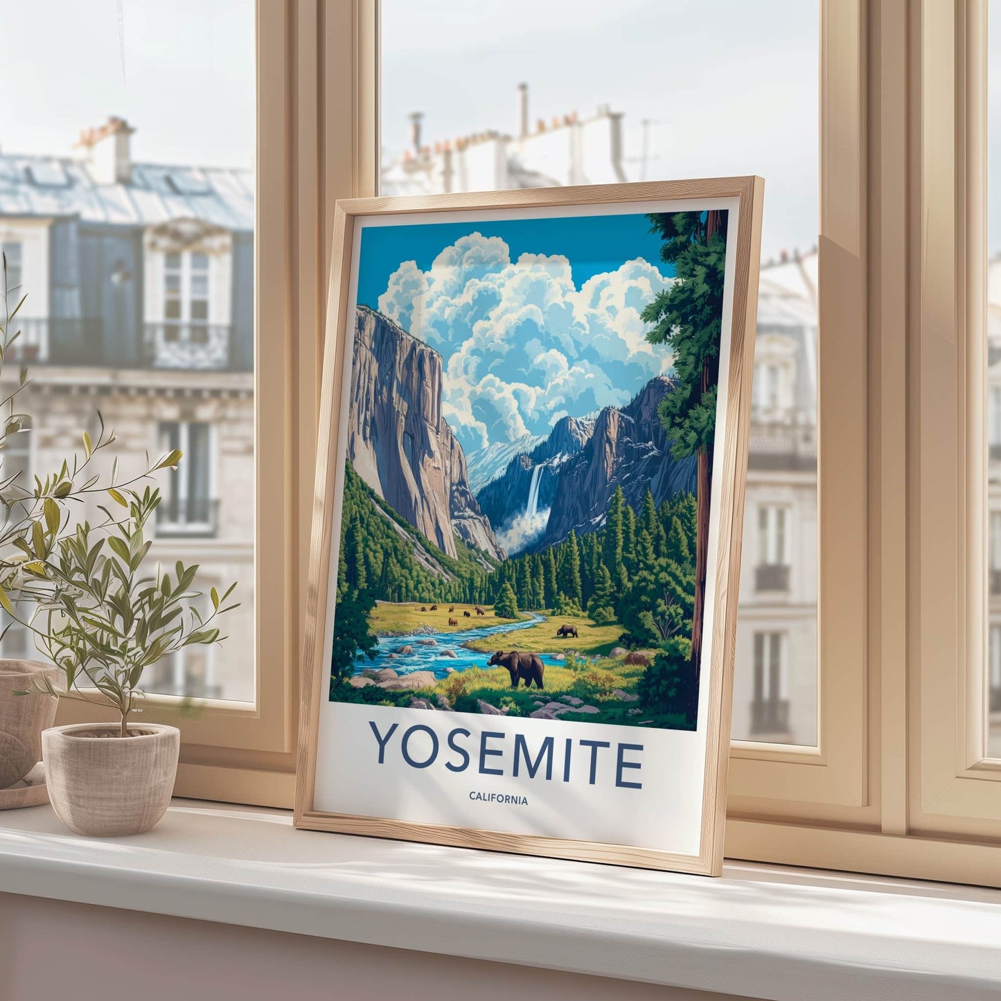 Yosemite Poster - California Travel Art - Bears Mountain Valley Home Decor