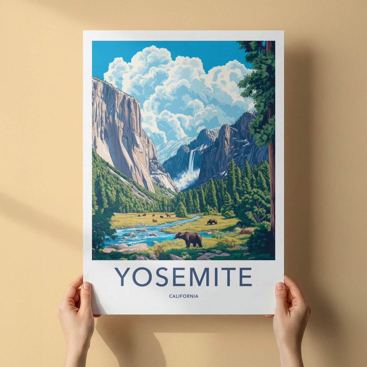Yosemite Poster - California Travel Art - Bears Mountain Valley Home Decor
