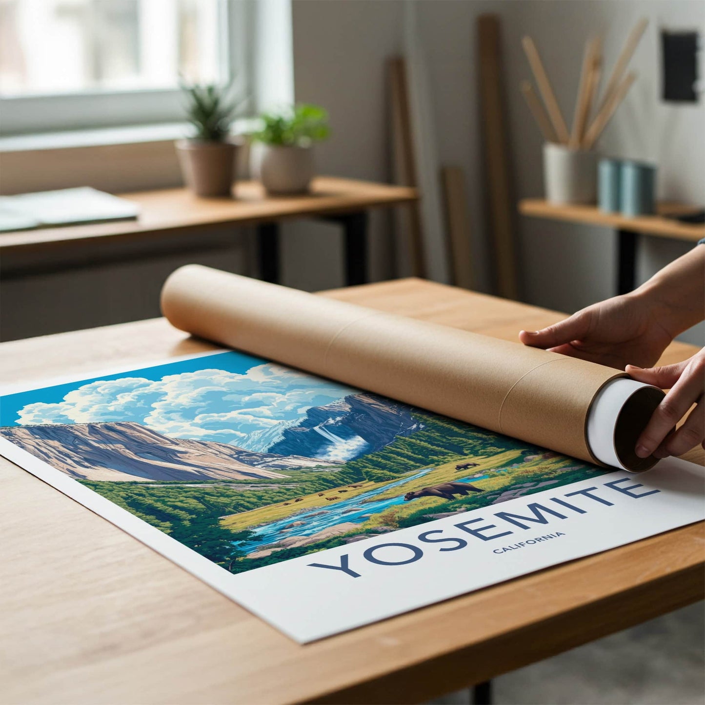 Yosemite Poster - California Travel Art - Bears Mountain Valley Home Decor