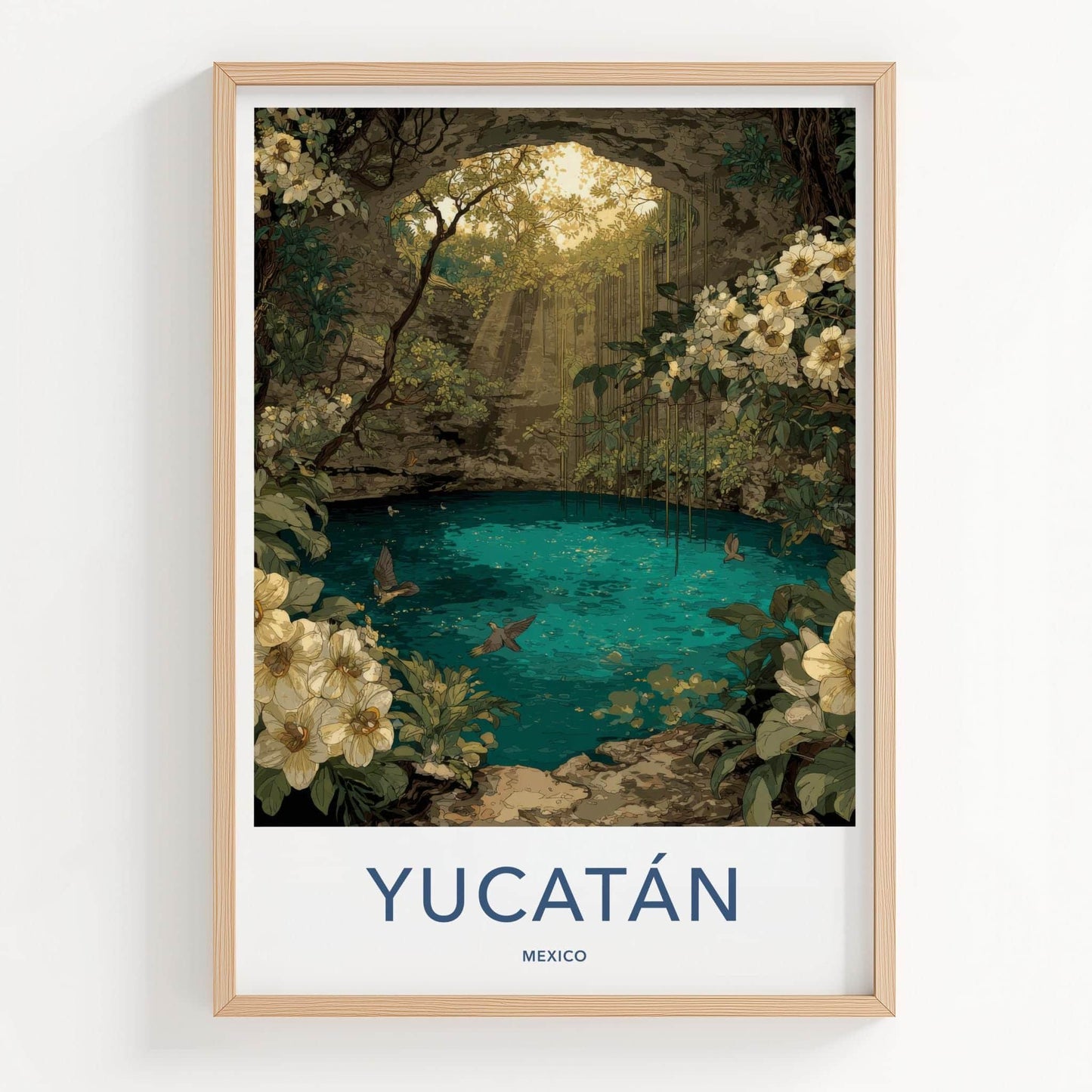 Yucatan Poster - Mexico Travel Art - Lush Cenote Entrance Home Decor