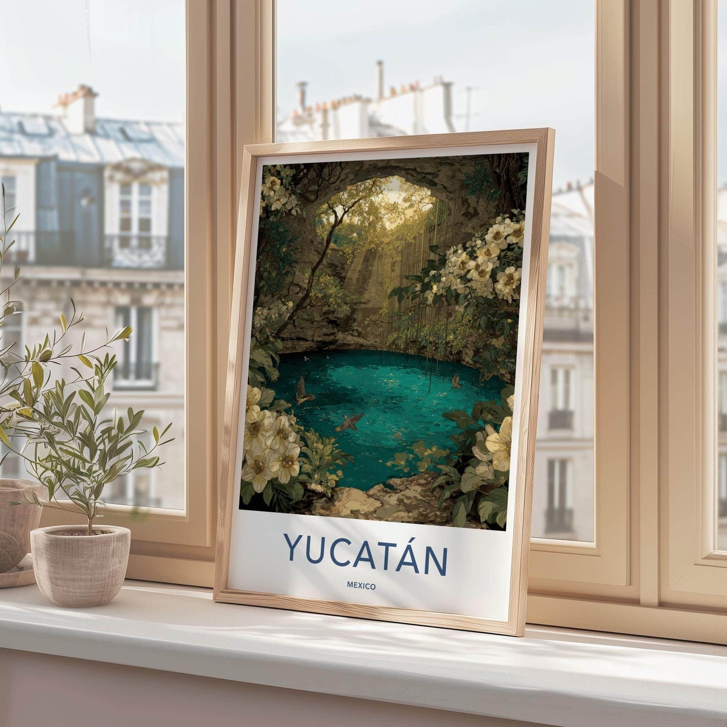 Yucatan Poster - Mexico Travel Art - Lush Cenote Entrance Home Decor