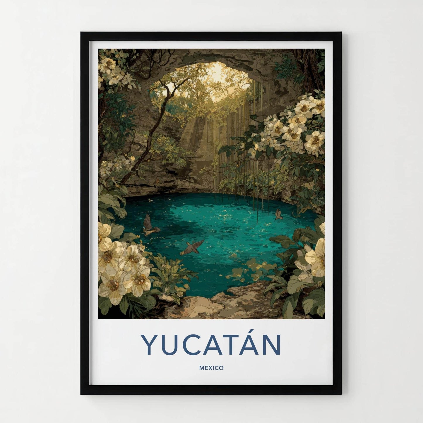 Yucatan Poster - Mexico Travel Art - Lush Cenote Entrance Home Decor