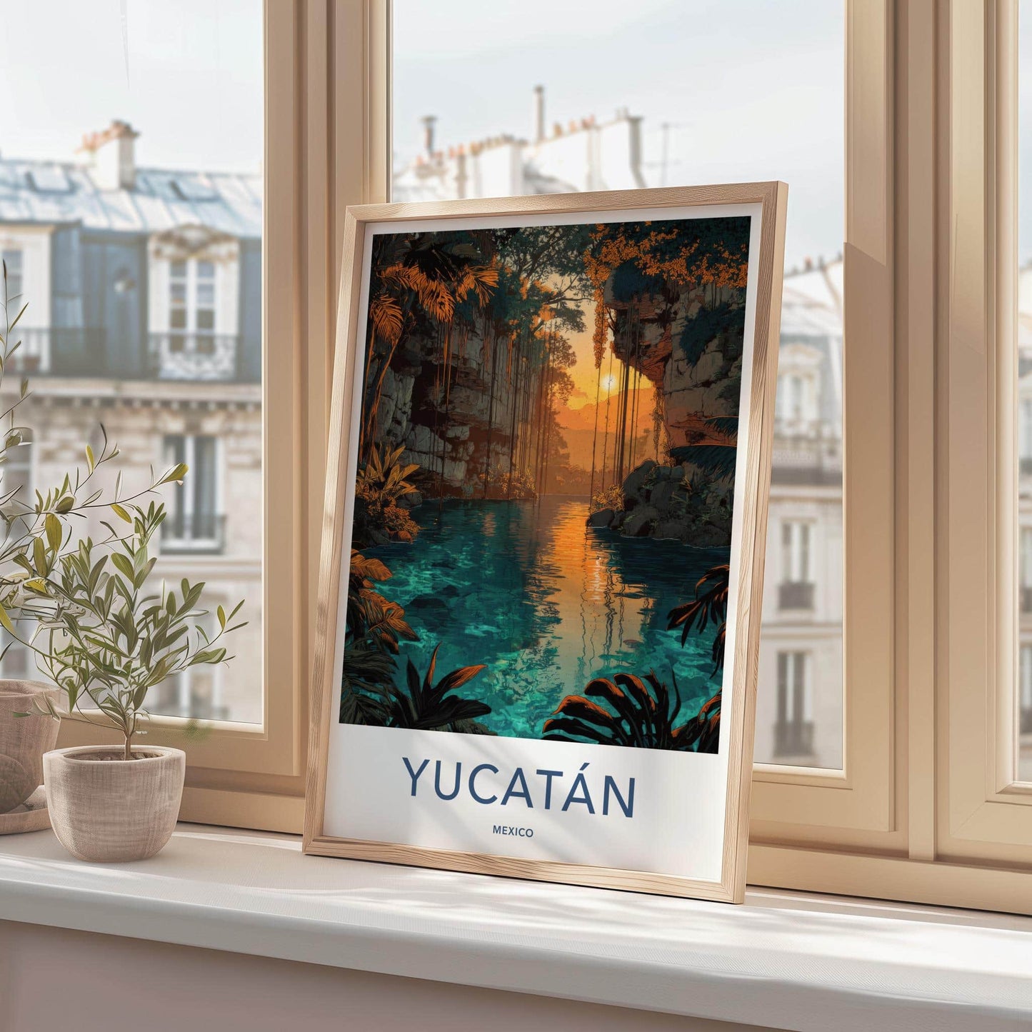 Yucatan Poster - Mexico Travel Print - Cenote Water Sunset Home Decor