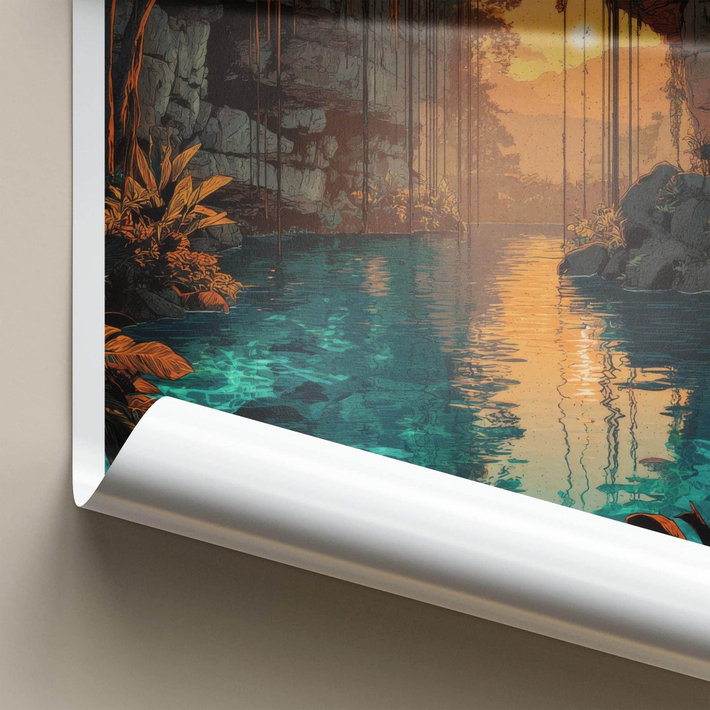 Yucatan Poster - Mexico Travel Print - Cenote Water Sunset Home Decor
