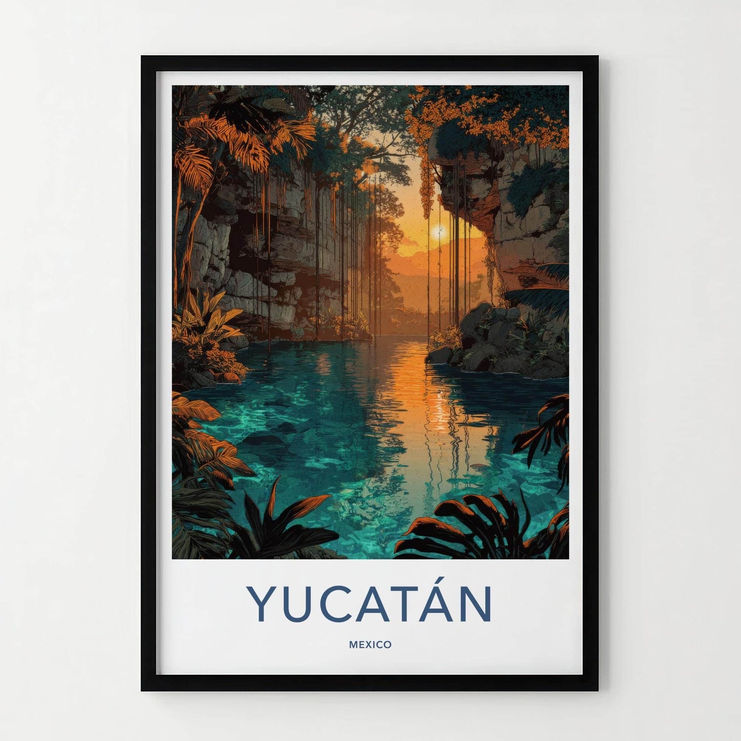 Yucatan Poster - Mexico Travel Print - Cenote Water Sunset Home Decor