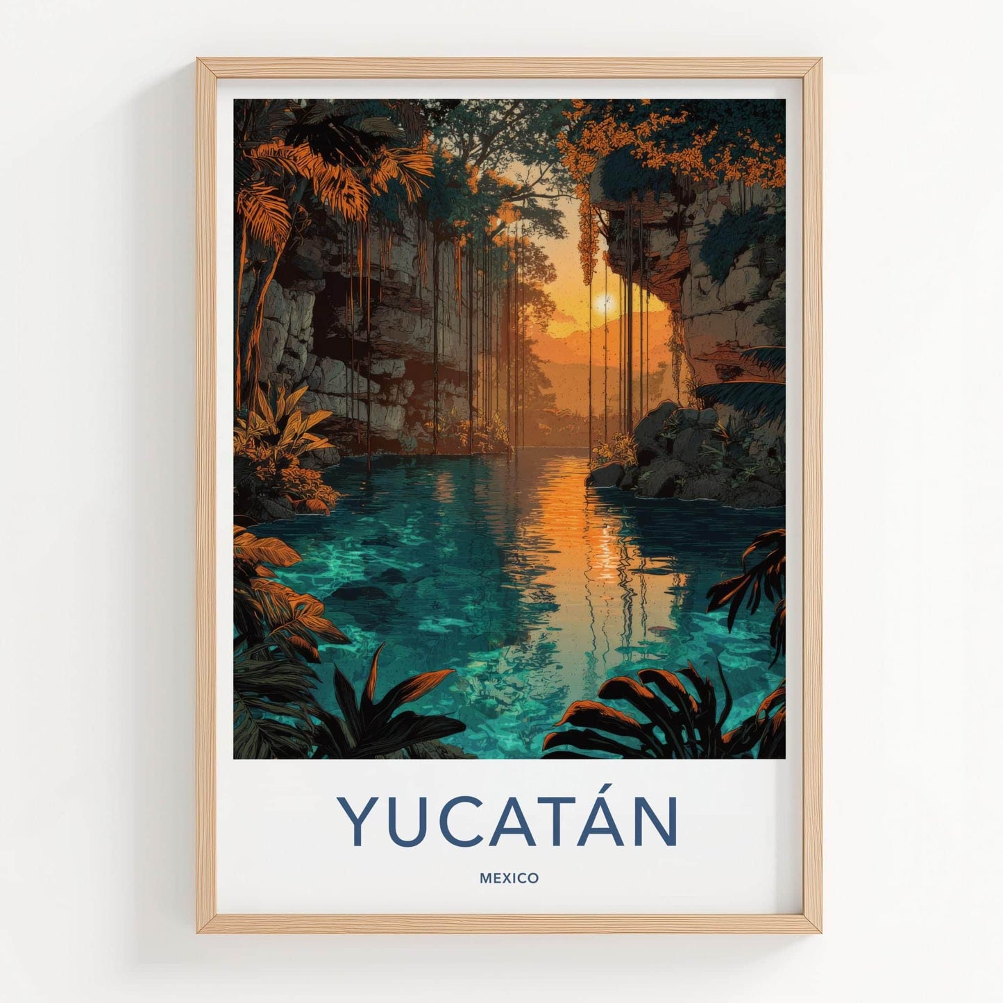 Yucatan Poster - Mexico Travel Print - Cenote Water Sunset Home Decor