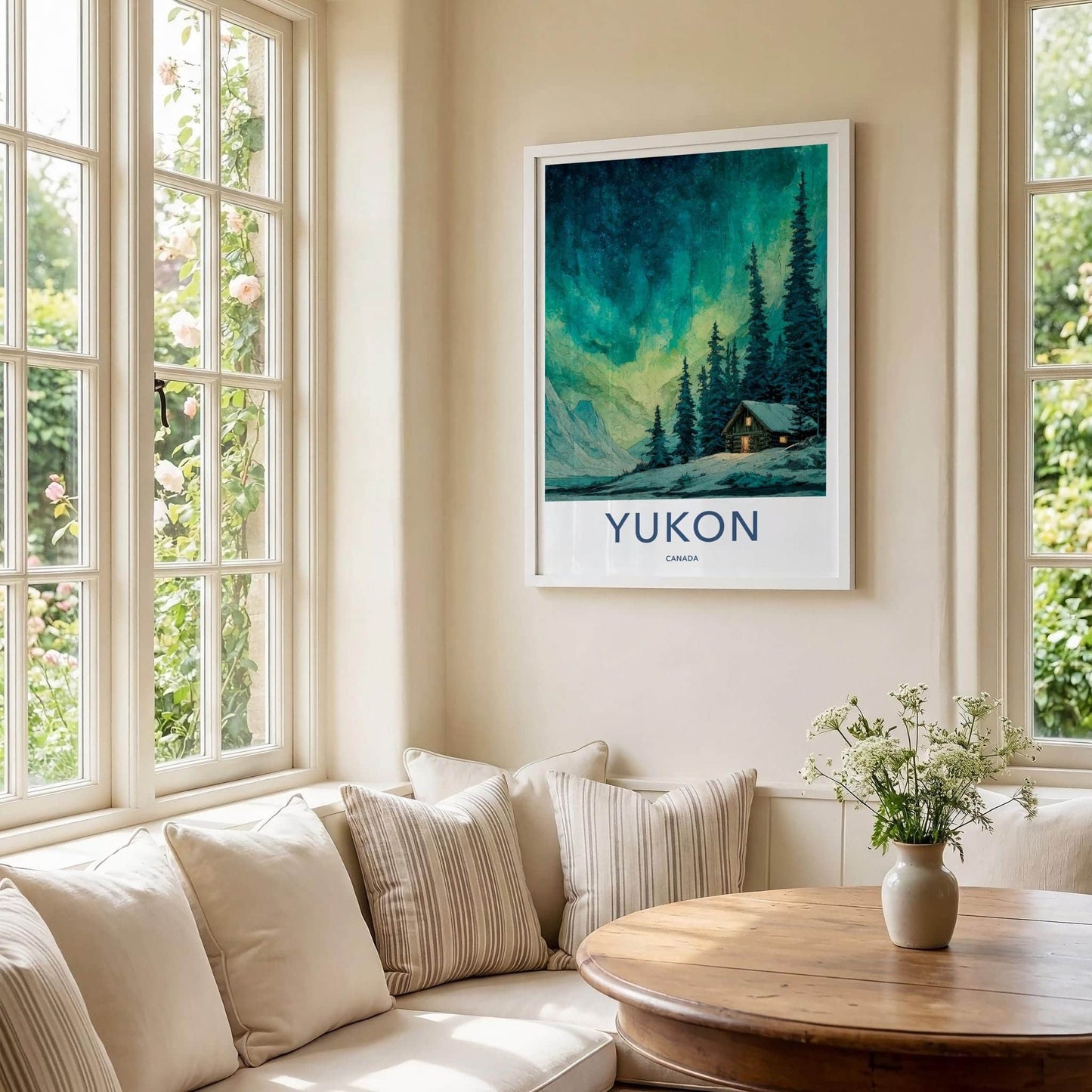 Yukon Poster - Canada Framed Art - Aurora Forest Cabin Framed Decor