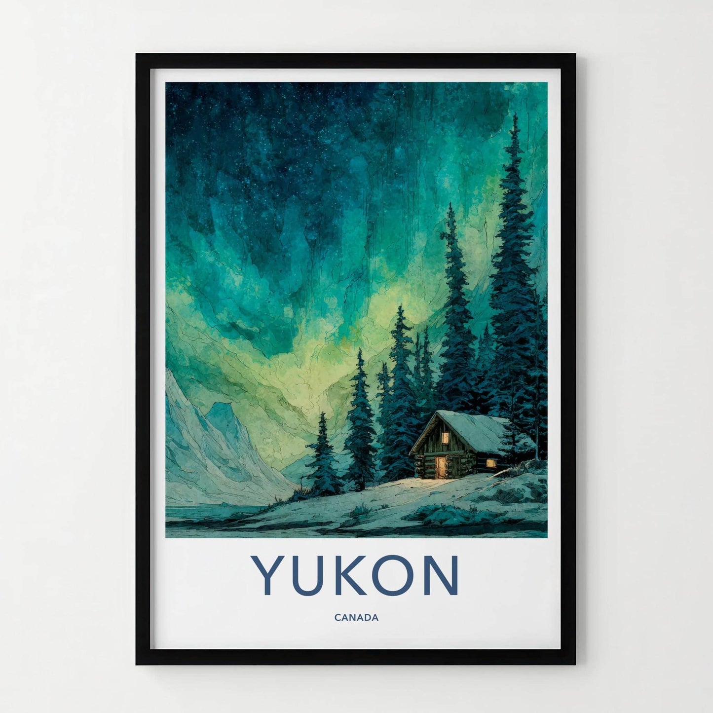 Yukon Poster - Canada Framed Art - Aurora Forest Cabin Framed Decor