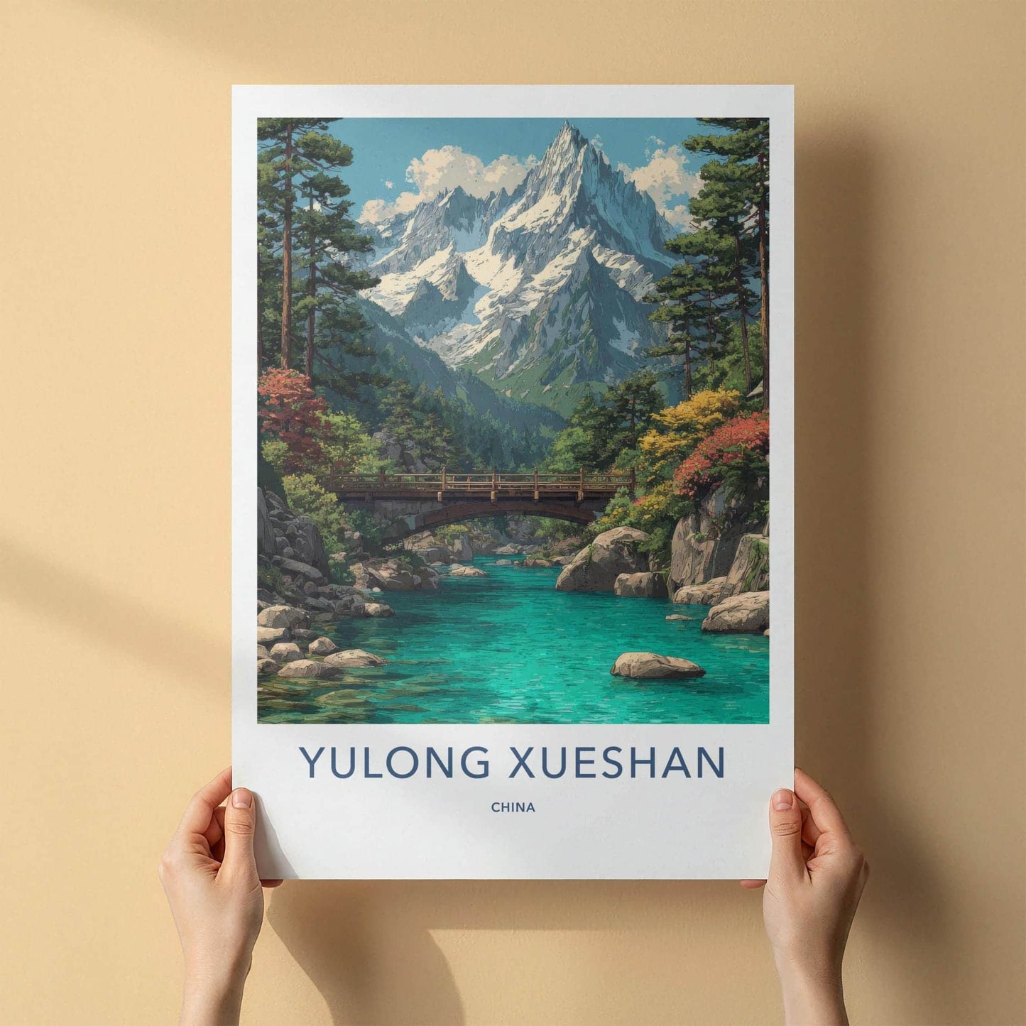 Yulong Xueshan Poster - China Travel Art - Turquoise River Mountains Home Decor