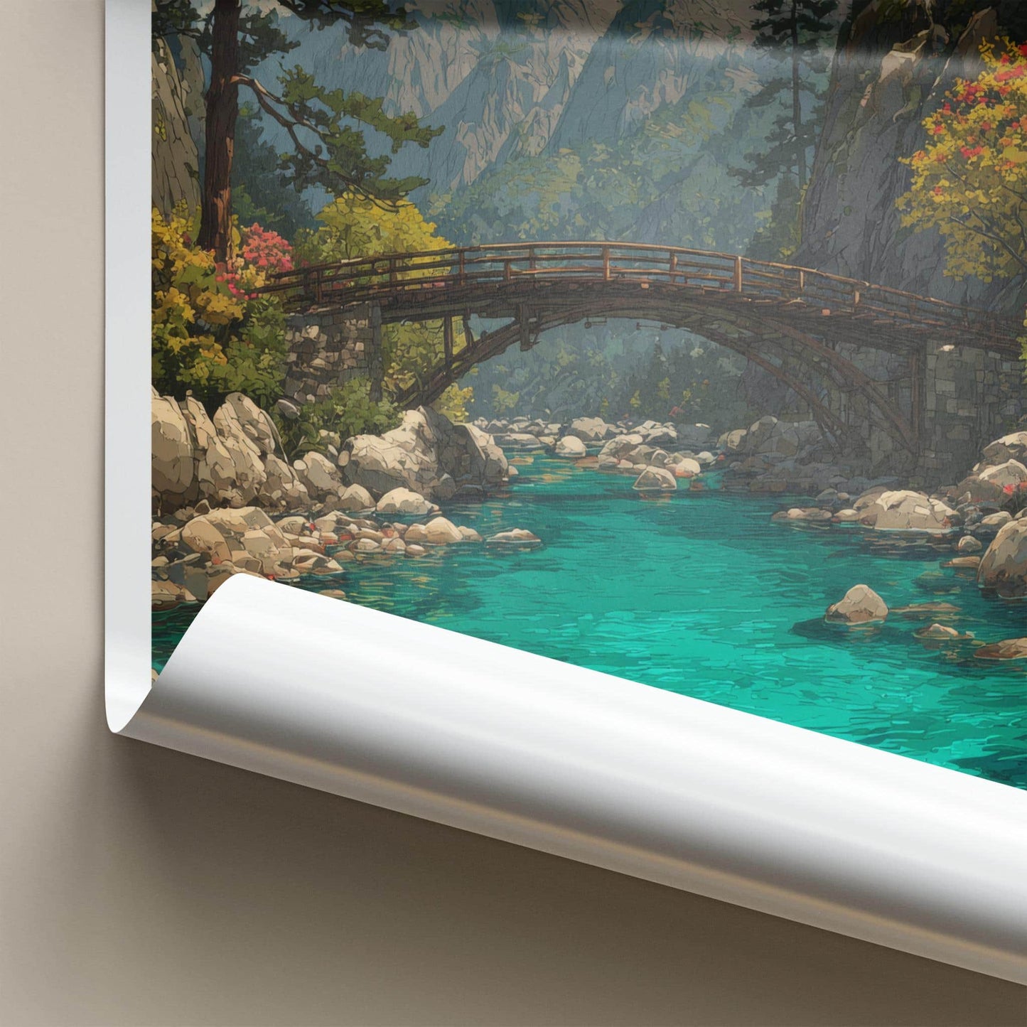Yulong Xueshan Poster - China Wall Art - Mountain River Bridge Home Decor