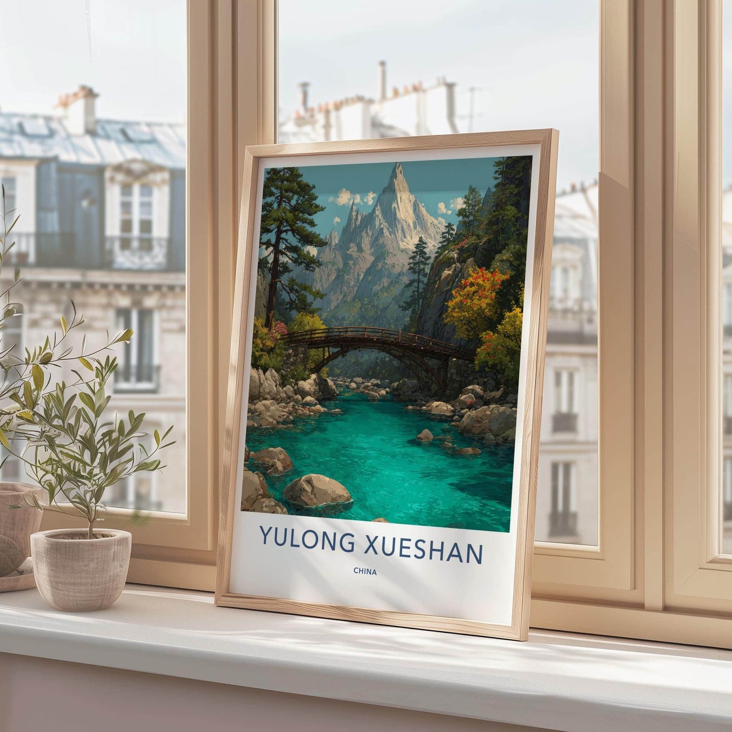 Yulong Xueshan Poster - China Wall Art - Mountain River Bridge Home Decor