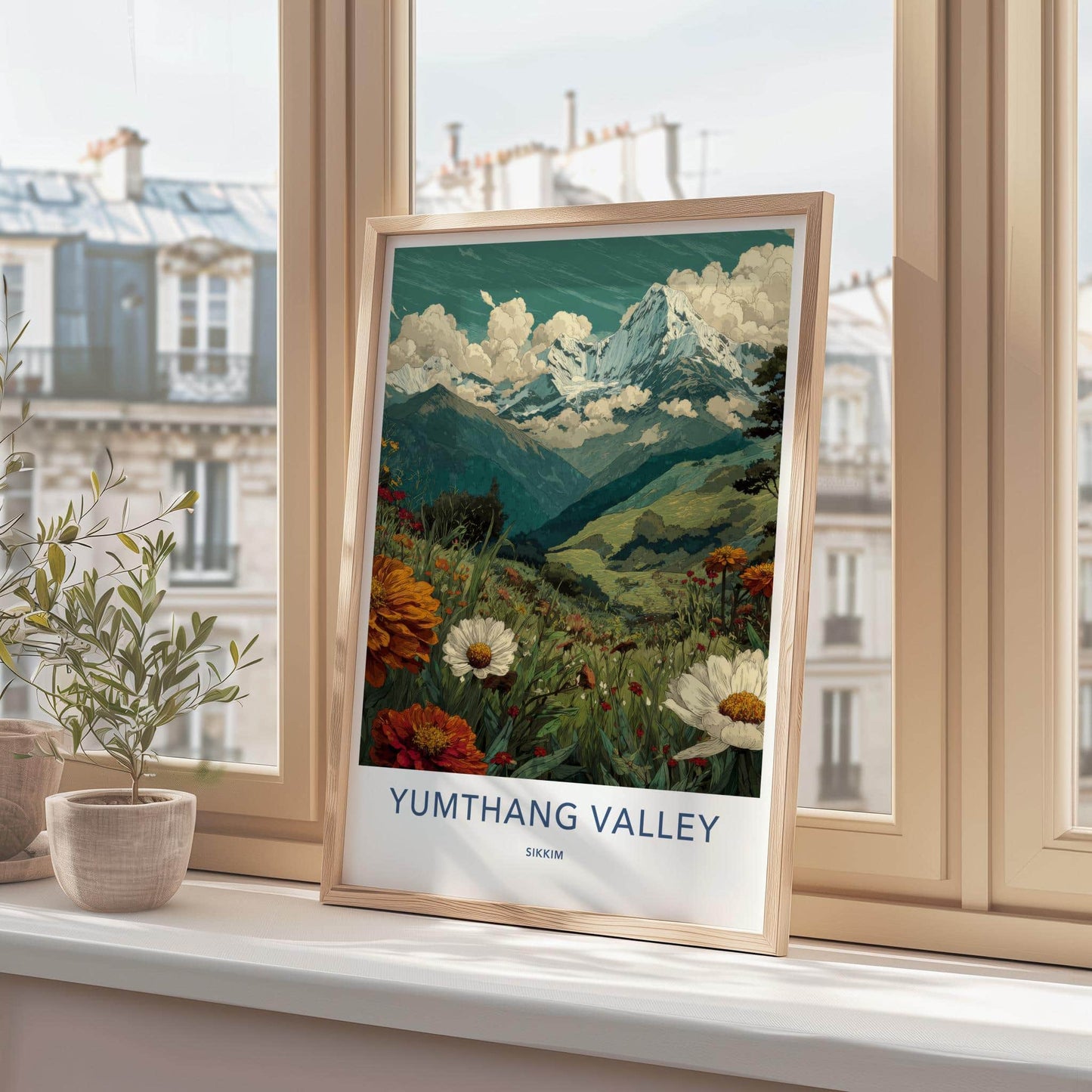 Yumthang Valley Poster - India Travel Art - Sikkim Blooming Meadow Peaks Home Decor