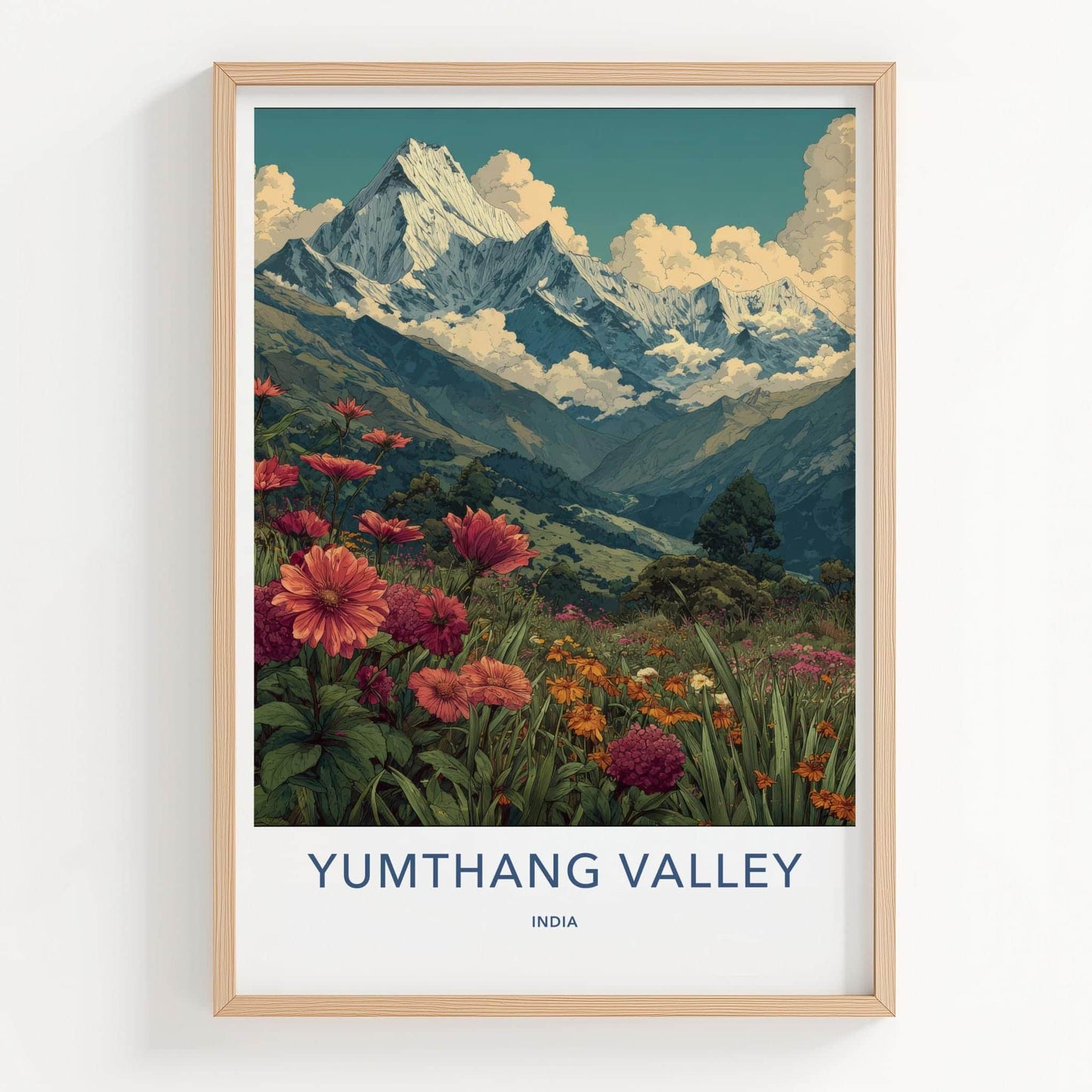 Yumthang Valley Poster - India Travel Art - Sikkim Floral Mountain Vista Home Decor