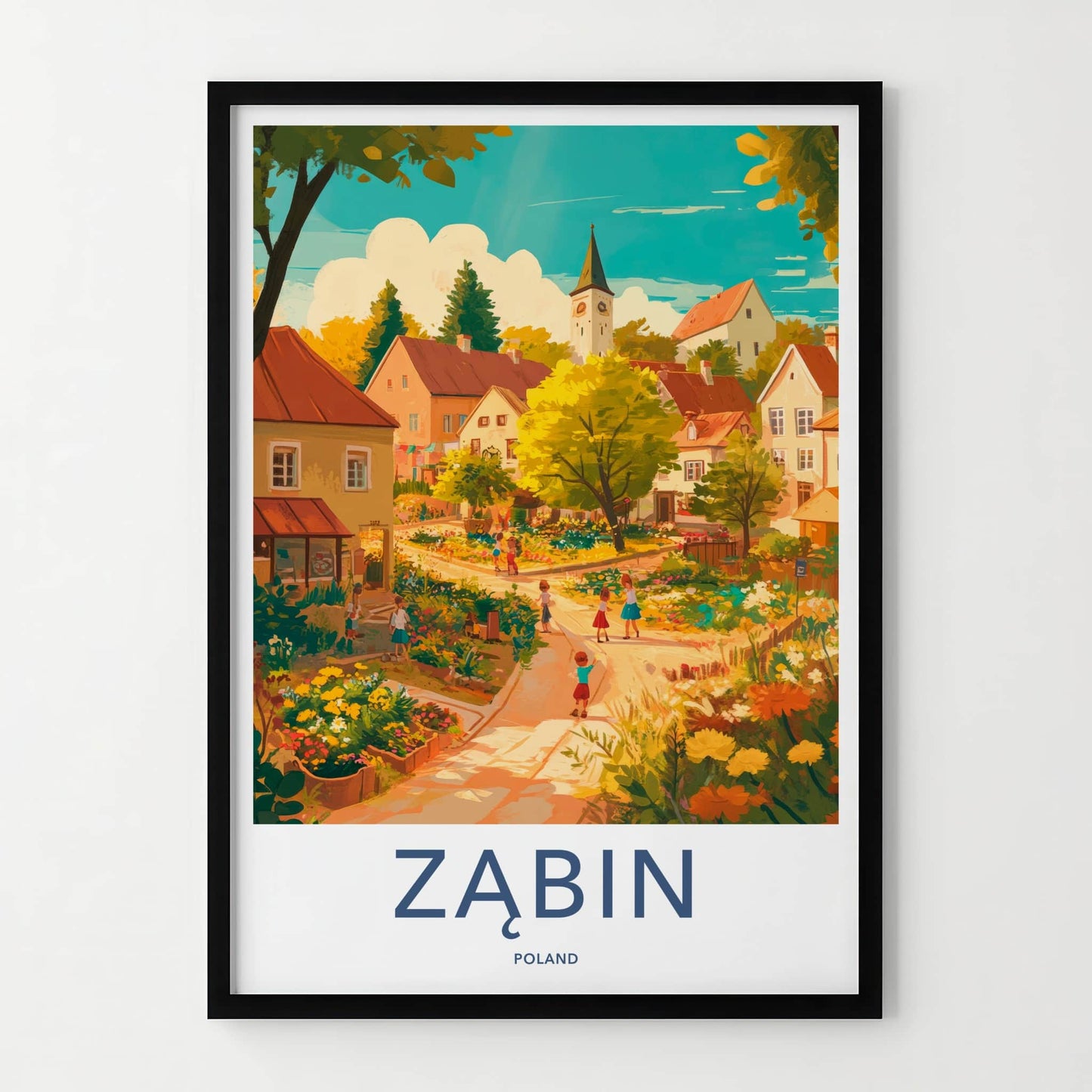 Zabin Poster - Poland Travel Art - Lively village scene Home Decor