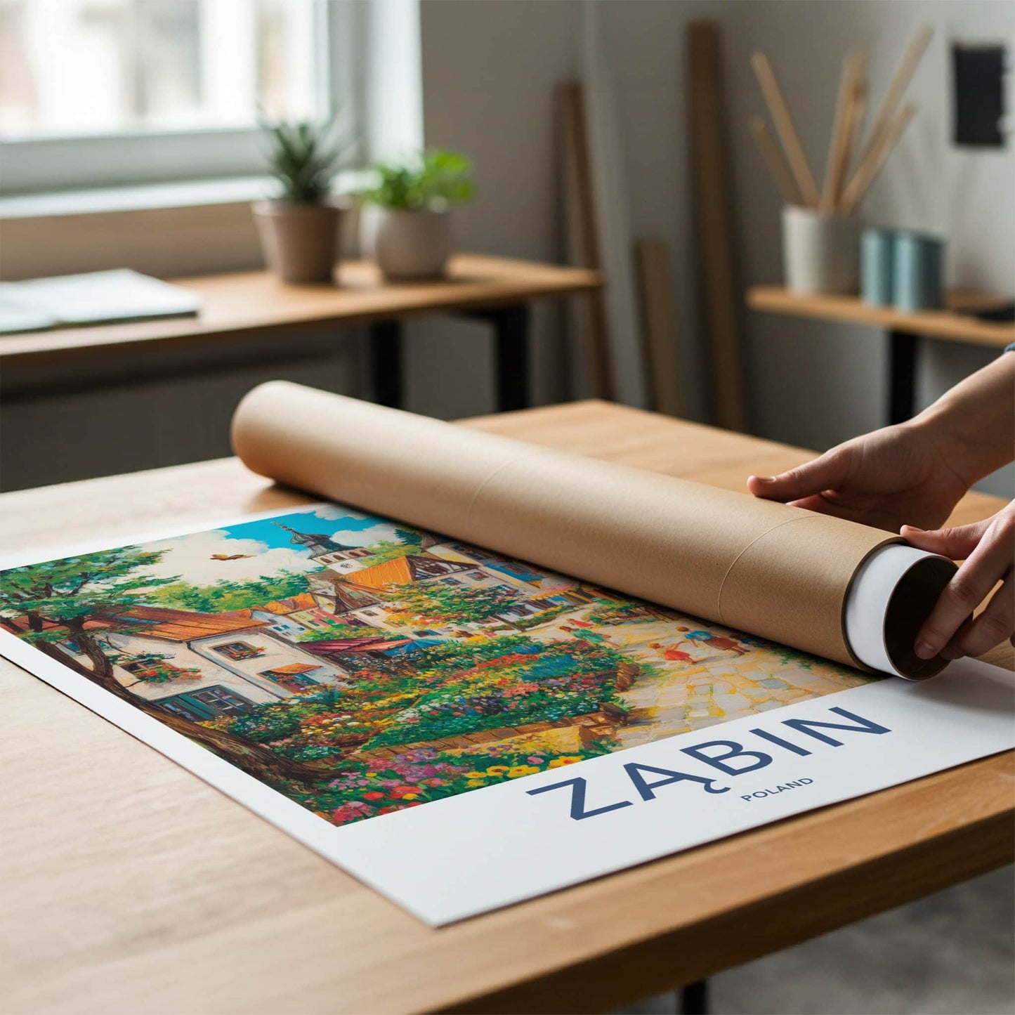 Zabin Poster - Poland Travel Art - Vibrant Village Flowers Home Decor