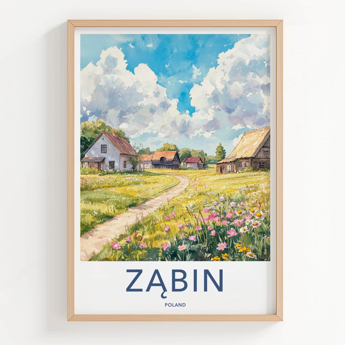 Zabin Poster - Poland Travel Art - Winding Path Flowers Home Decor