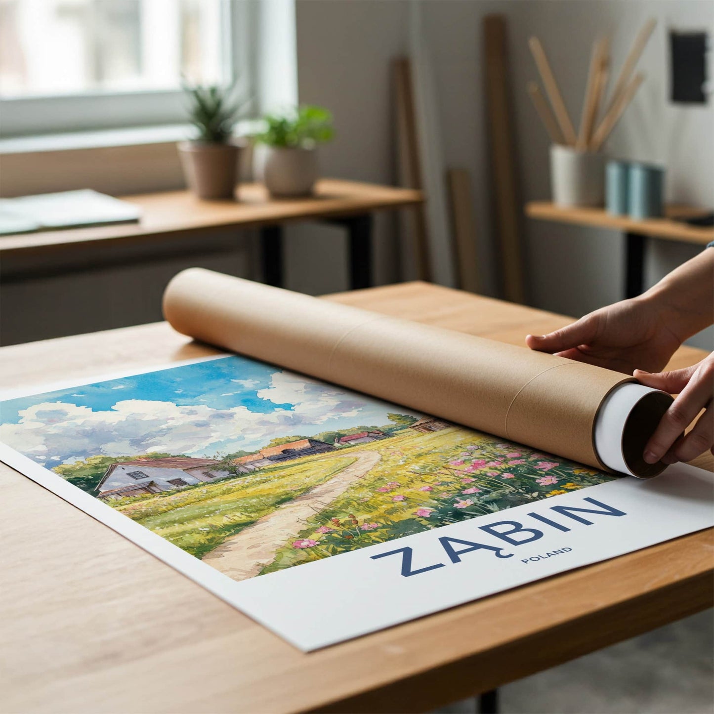 Zabin Poster - Poland Travel Art - Winding Path Flowers Home Decor