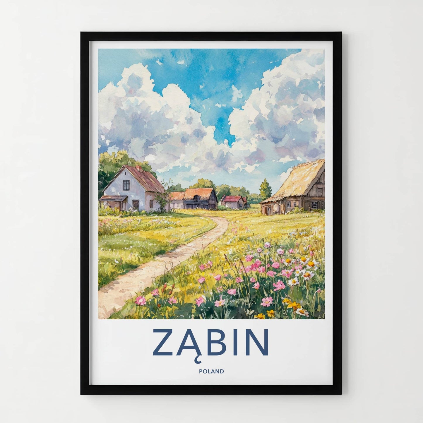 Zabin Poster - Poland Travel Art - Winding Path Flowers Home Decor