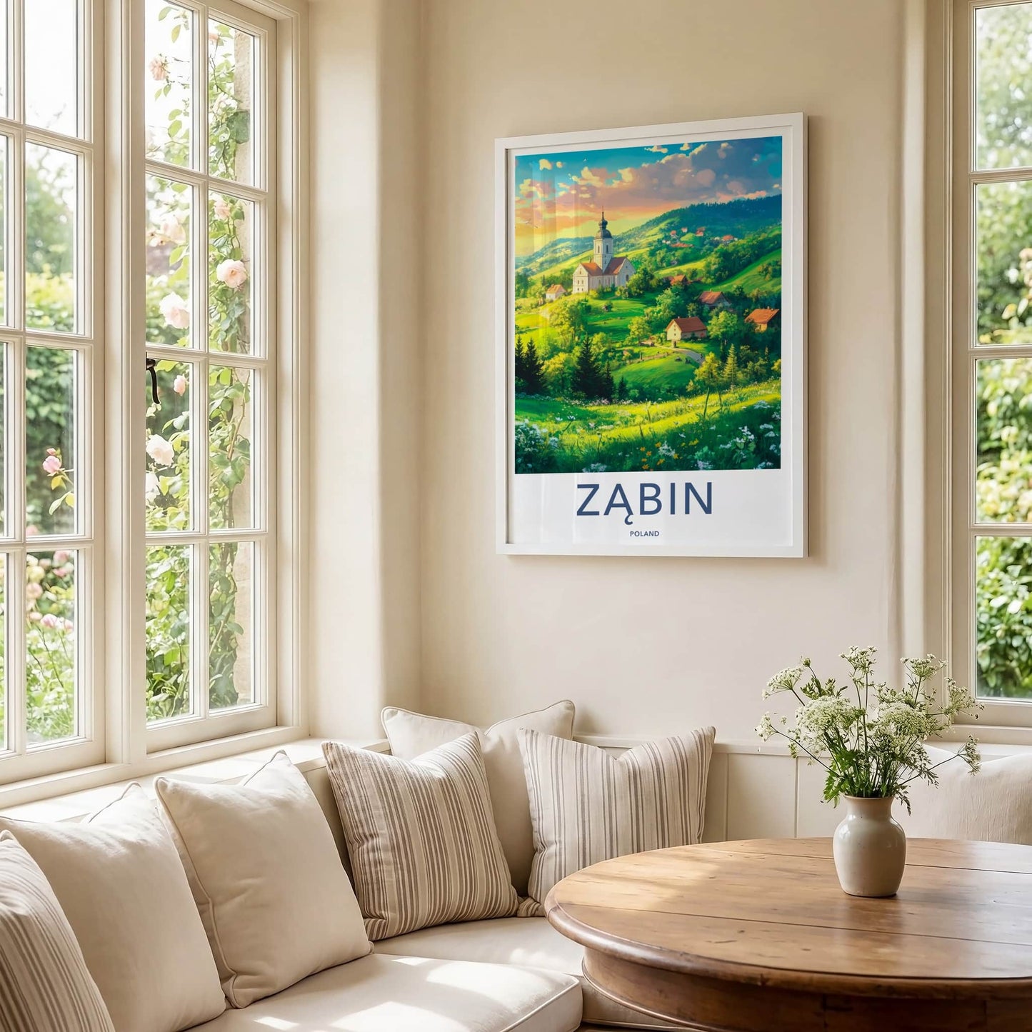 Zabin Poster - Poland Wall Art - Lush Countryside Church Home Decor