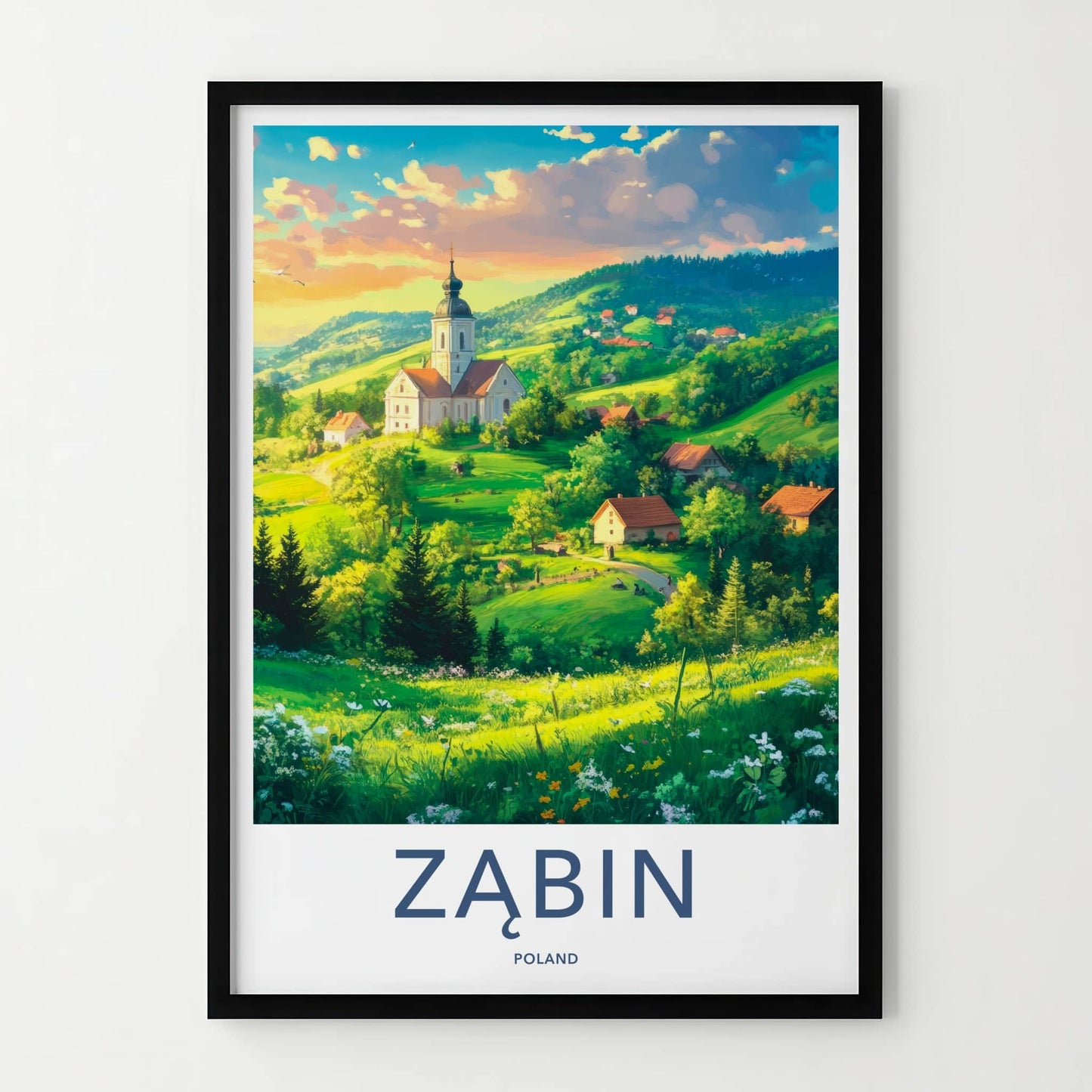 Zabin Poster - Poland Wall Art - Lush Countryside Church Home Decor