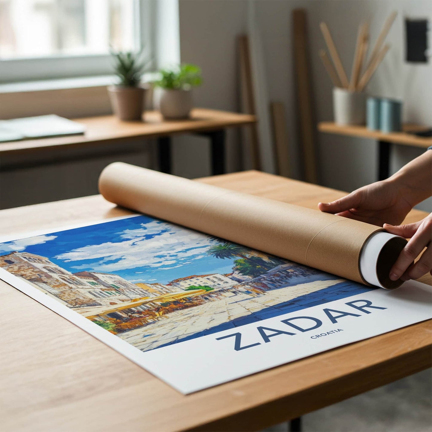 Zadar Poster - Croatia Travel Art - Sunny Street Scene Framed Decor