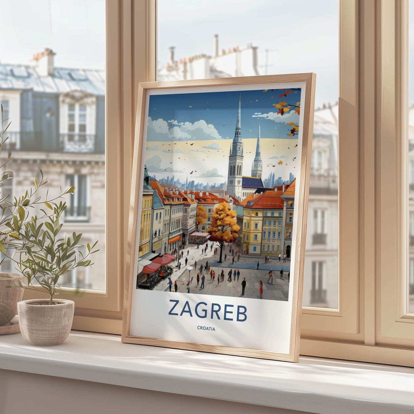 Zagreb Poster - Croatia Travel Art - Crowded Autumn Square Home Decor