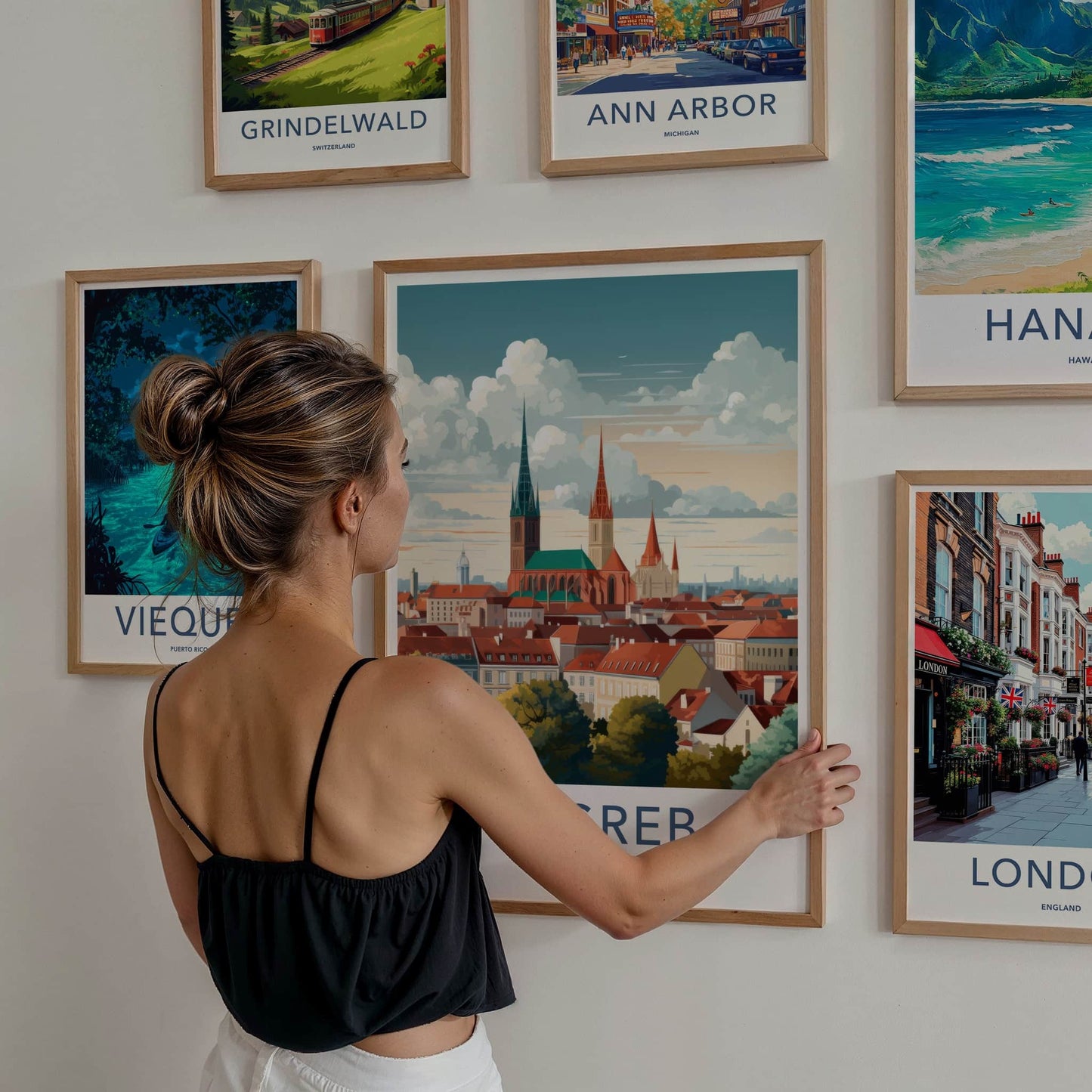 Zagreb Poster - Croatia Travel Art - Historic City Rooftops Home Decor