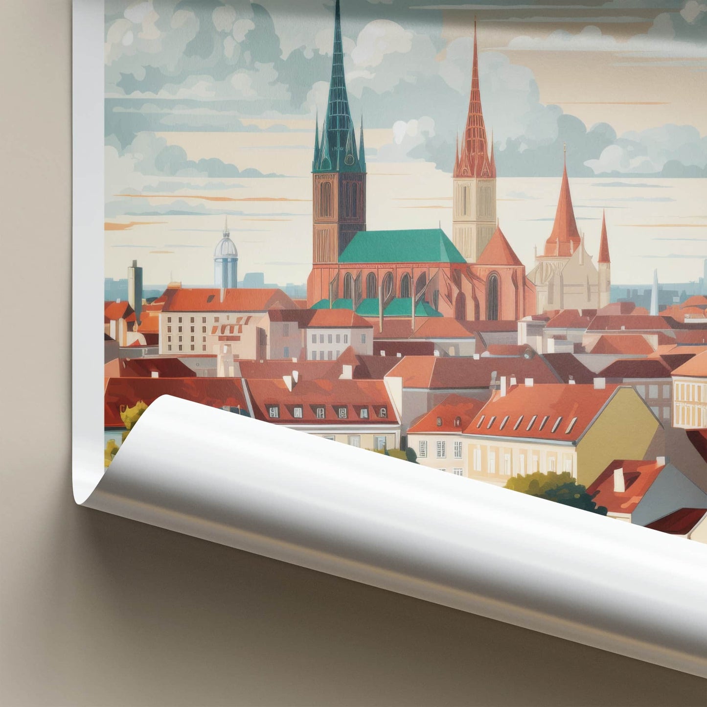 Zagreb Poster - Croatia Travel Art - Historic City Rooftops Home Decor