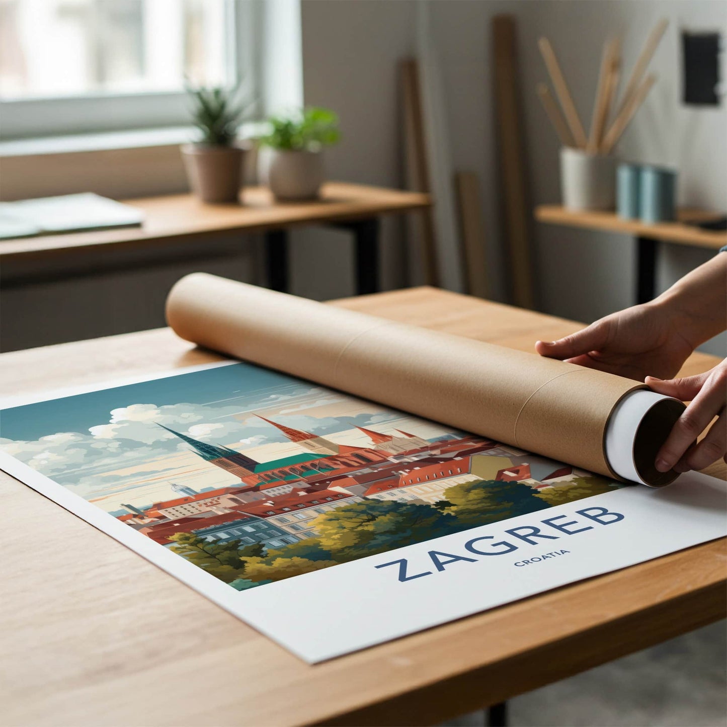Zagreb Poster - Croatia Travel Art - Historic City Rooftops Home Decor