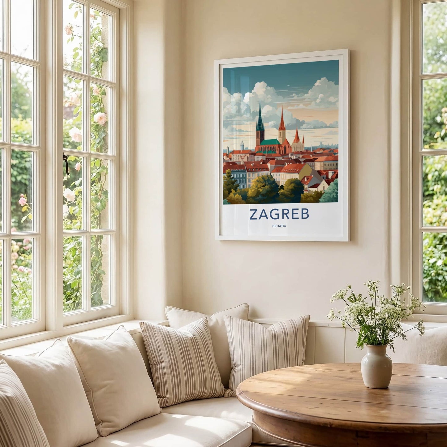 Zagreb Poster - Croatia Travel Art - Historic City Rooftops Home Decor