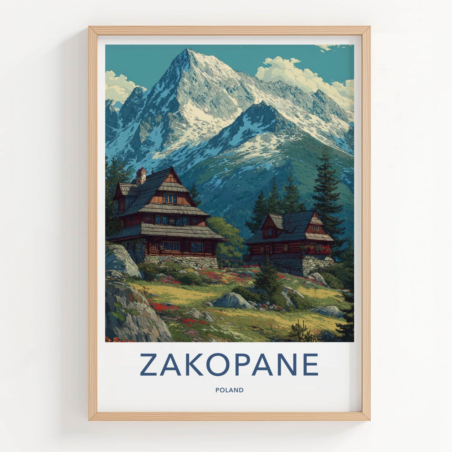 Zakopane Poster - Poland Framed Print - Snowy Peaks Cabins Framed Decor