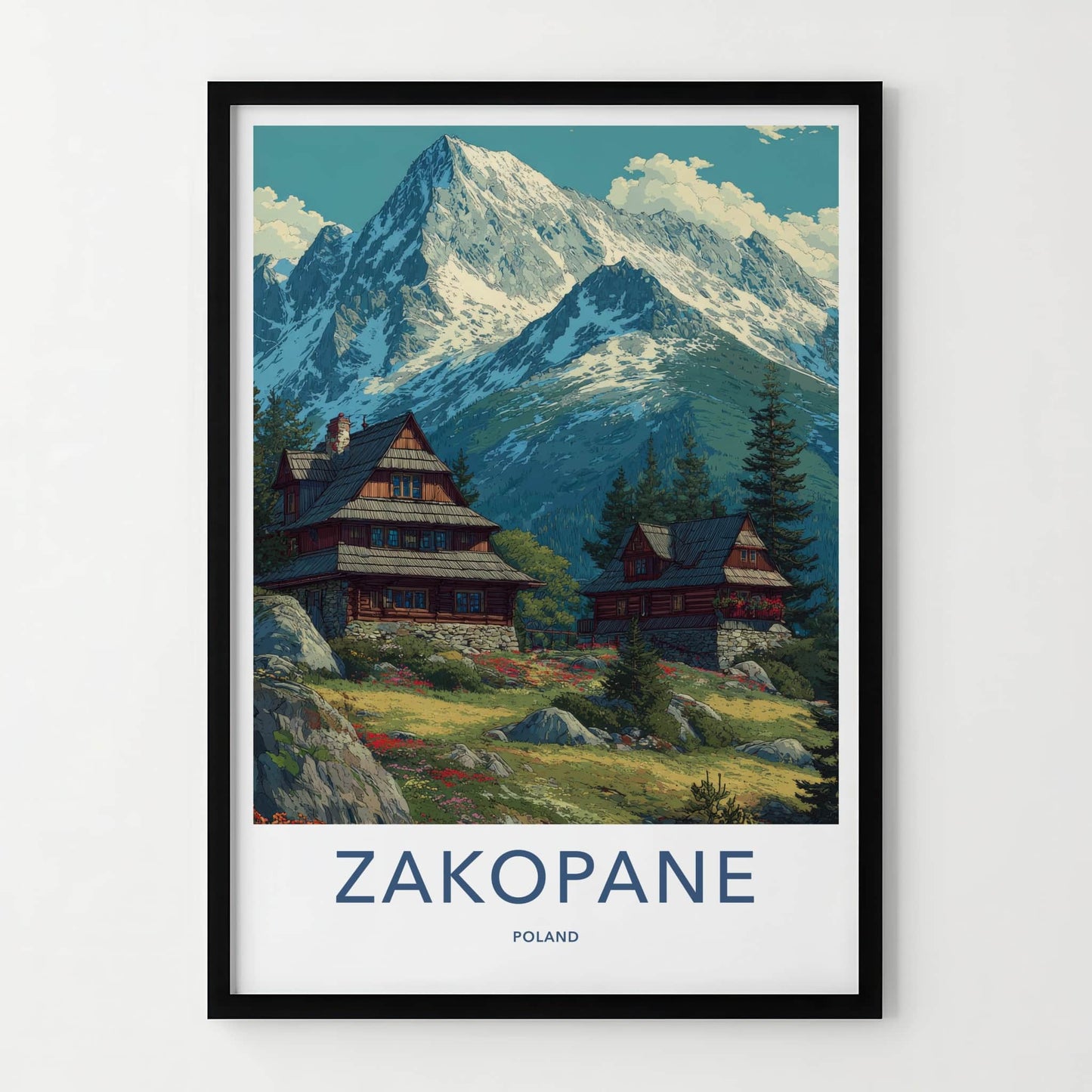 Zakopane Poster - Poland Framed Print - Snowy Peaks Cabins Framed Decor