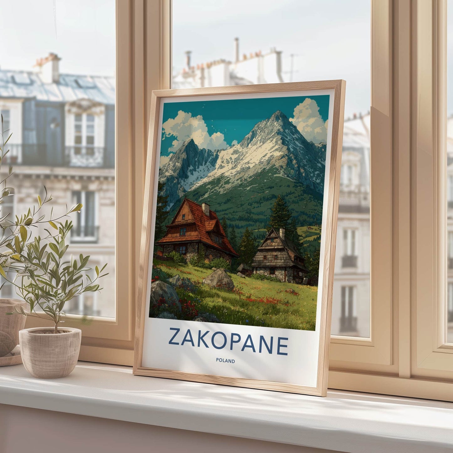 Zakopane Poster - Poland Travel Art - Alpine Houses Meadow Home Decor