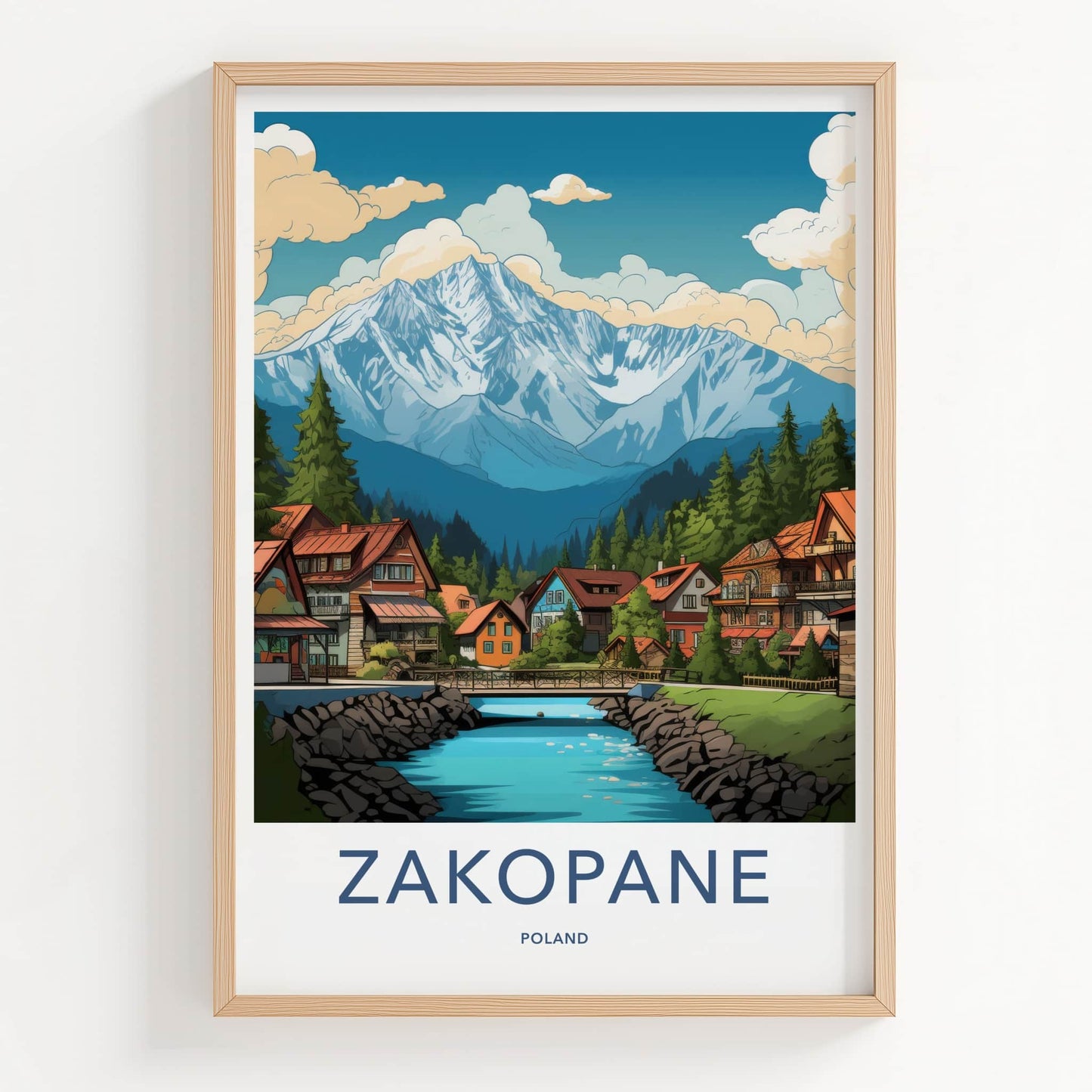 Zakopane Poster - Poland Travel Art - Alpine Village River Home Decor