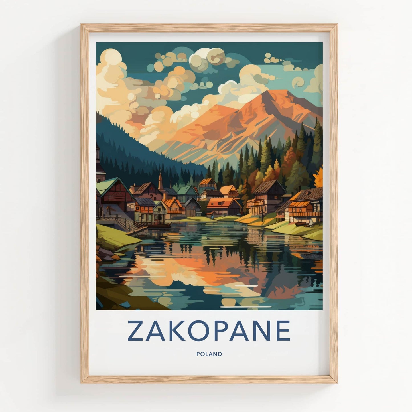 Zakopane Poster - Poland Travel Art - Colorful Alpine Village Home Decor