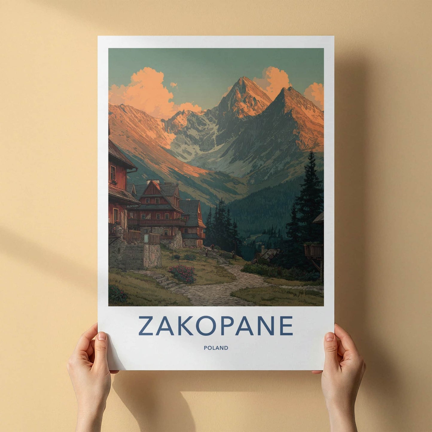 Zakopane Poster - Poland Travel Art - Mountain Village Scene Home Decor