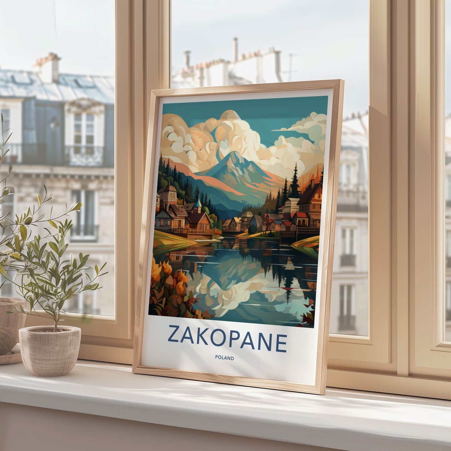 Zakopane Poster - Poland Travel Art - Reflected Mountain Village Home Decor